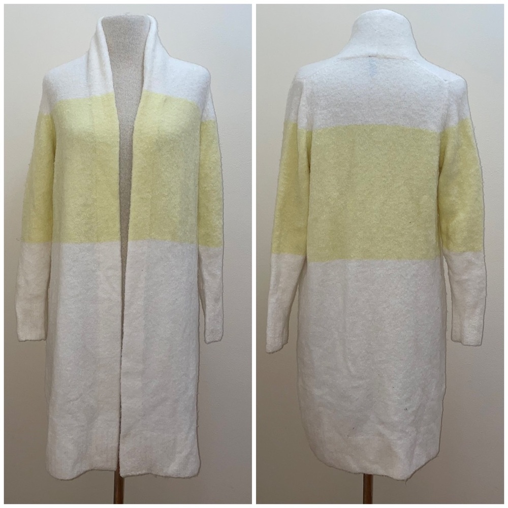 Anthropologie LTD Open Front Yellow/White Wool Blend Cardigan Sweater Size Small - Picture 14 of 15